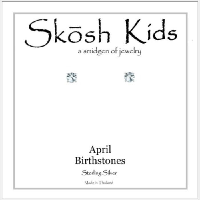 Skosh Kids Birthstone Ear Rings April, Silver 56-123-04